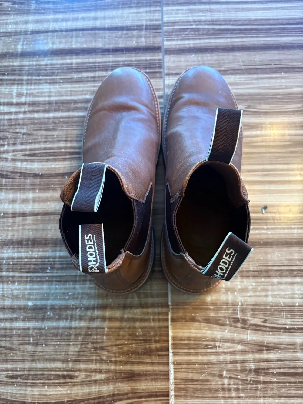 RHODES Brown Leather Bone Lug Chukka Boots with Black Elastic Panels